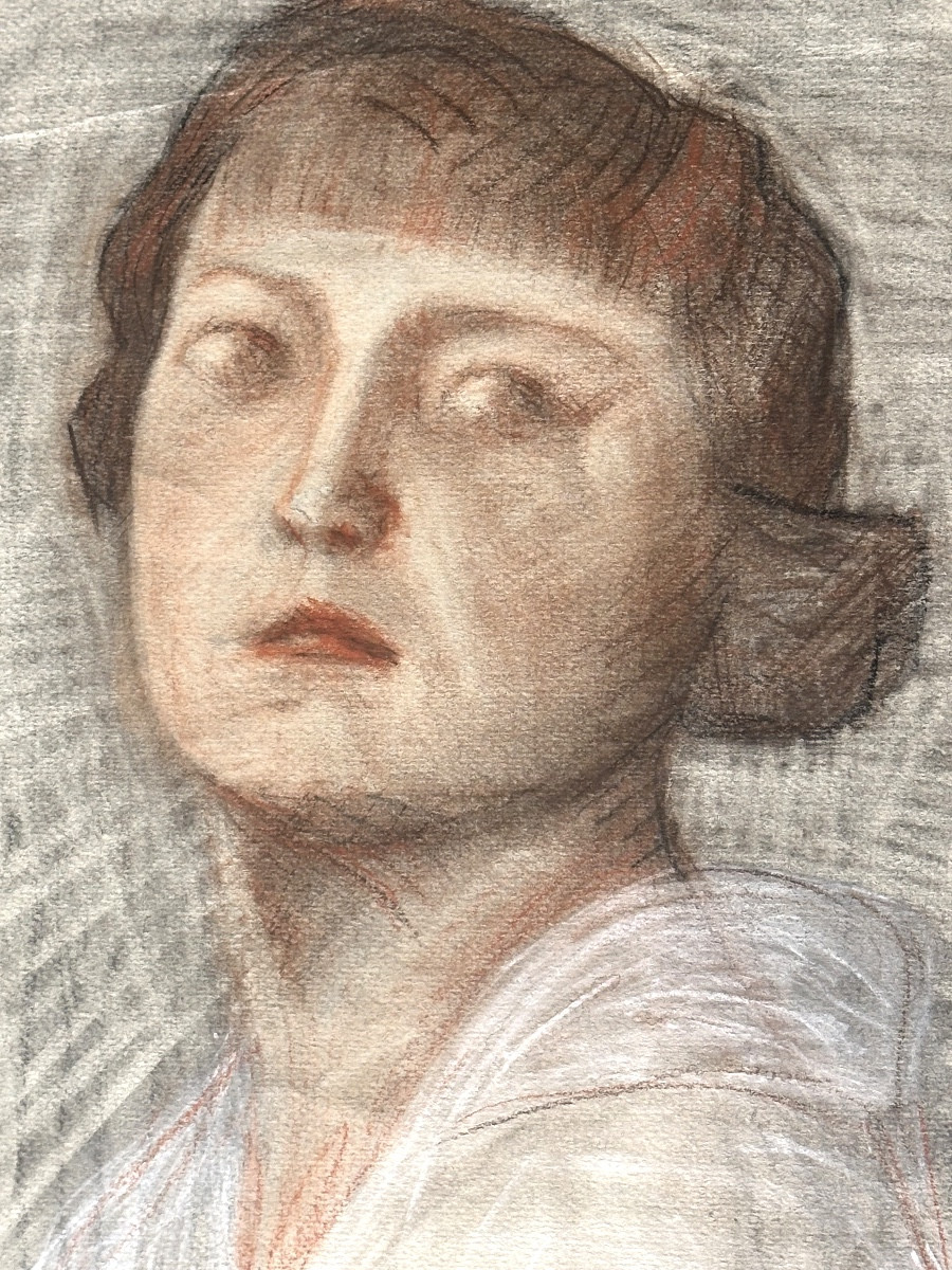 Odette Bouvier XXth Charming Pastel Young Woman Of Character Art Deco By Ziegler-photo-3
