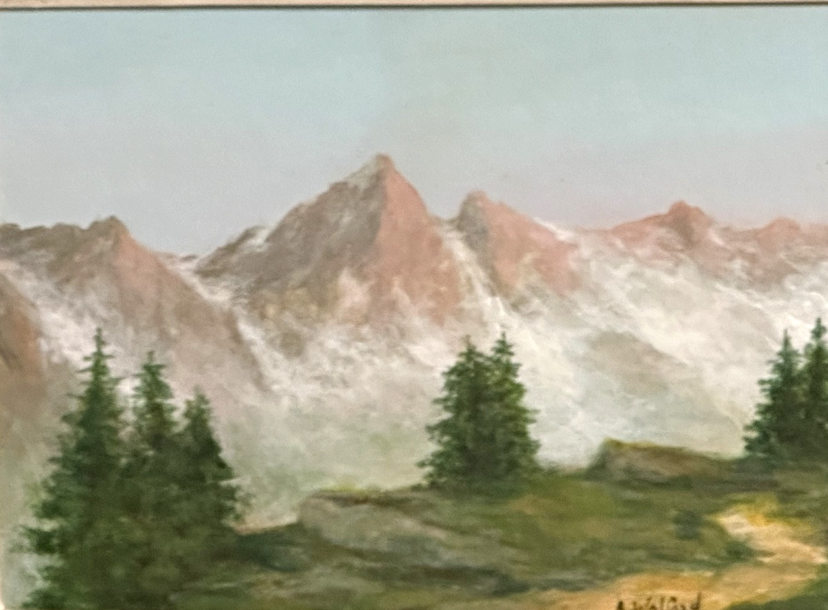 Astrid Walford 1907-1984 Oil Painting Of Mountains And Snow-capped Peaks In Oisans