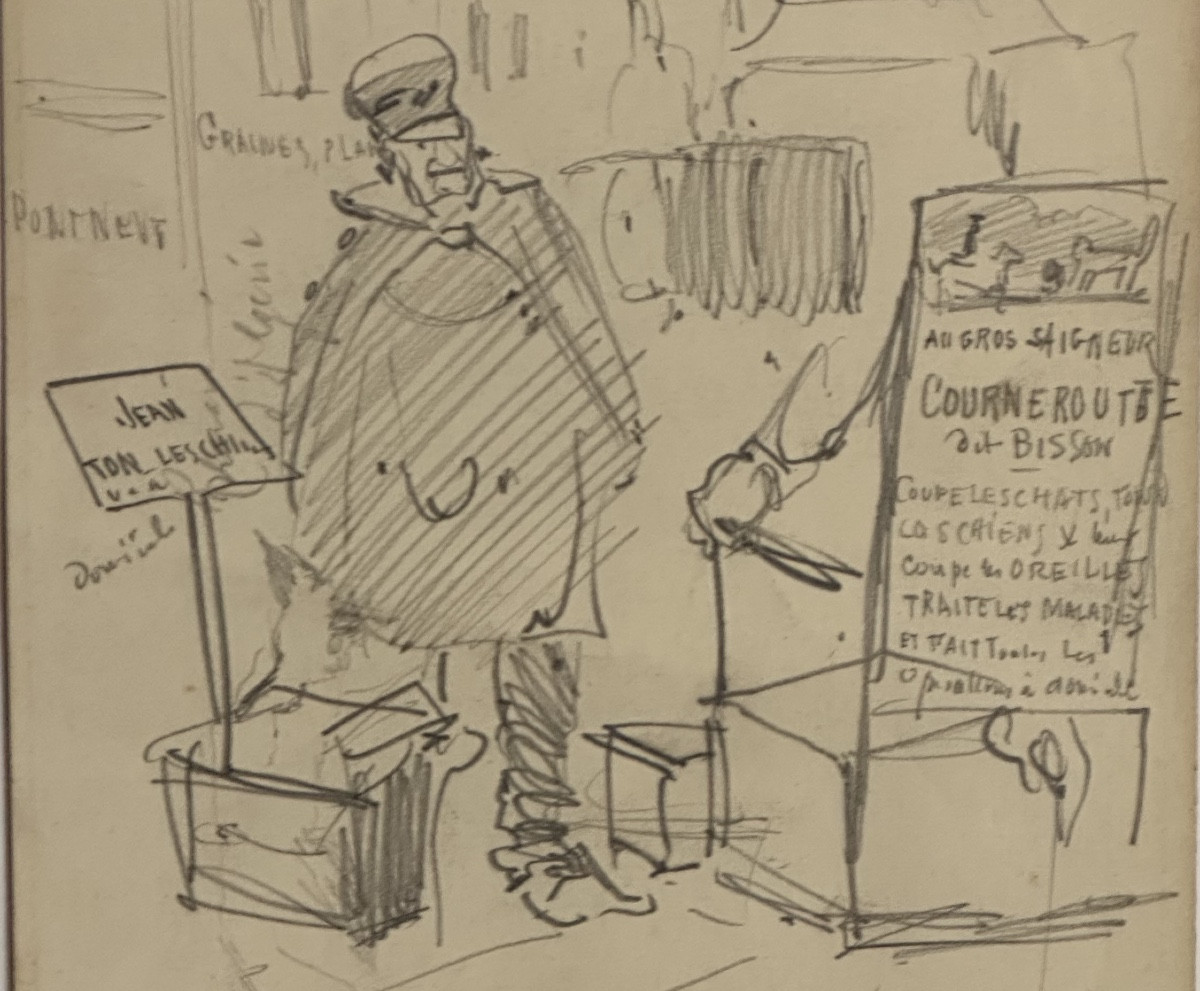 Dessin signé XIXe Tondeur de chiens chats à Paris toilettage pour chien chat curiosité-photo-3