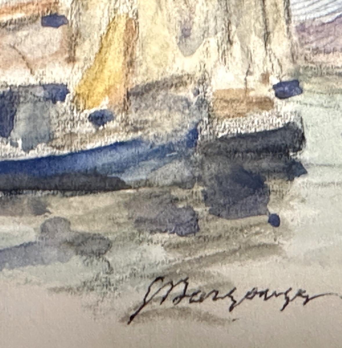 Georges DARGOUGE 1897-1990  Aquarelle DOUBLE FACE La Rochelle bateaux Charente Maritime /3-photo-3