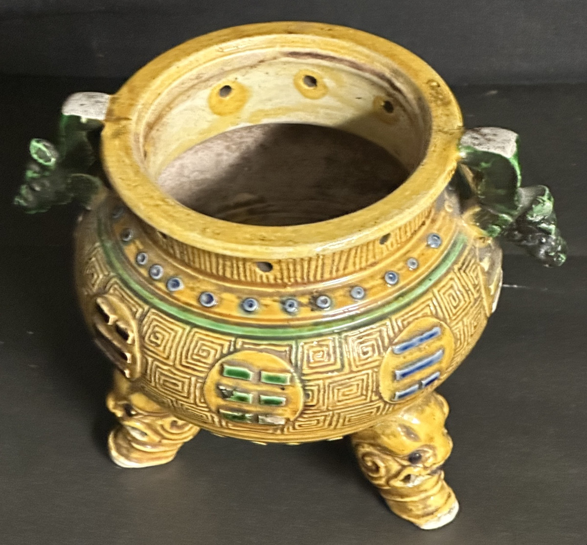 CHINE brûle encens parfum fin XIXe en porcelaine polychrome-photo-4