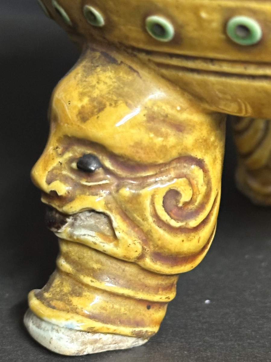 CHINE brûle encens parfum fin XIXe en porcelaine polychrome-photo-2