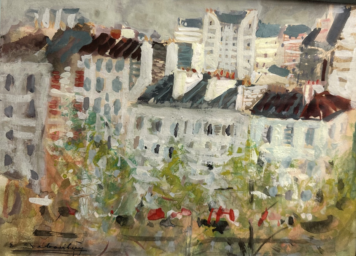 Eugene Baboulene 1905-1994 Toulon Watercolor And Gouache Signed In Very Good Condition 