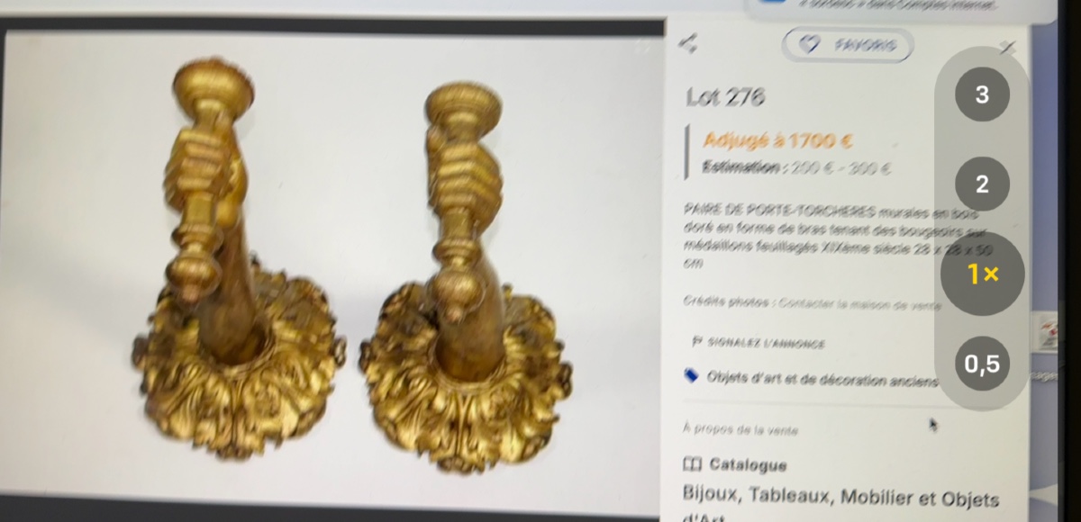 Bras porte torchère XVIIIe en bois sculpté Applique en l’etat-photo-5