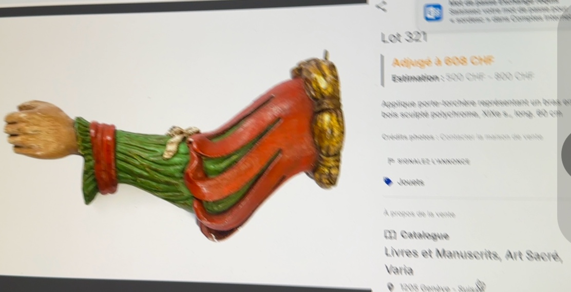 Bras porte torchère XVIIIe en bois sculpté Applique en l’etat-photo-6