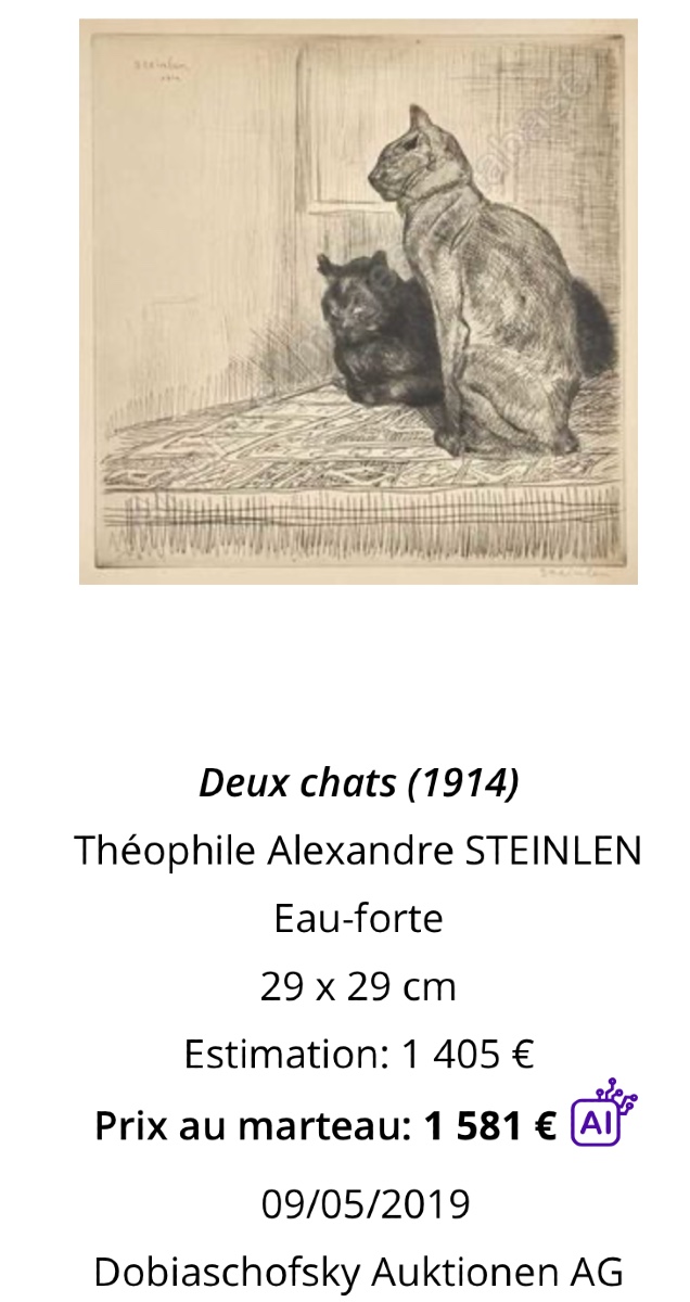 Alexandre STEINLEN 1859-1923 DEUX CHATS lithographie chat signée  /1-photo-5