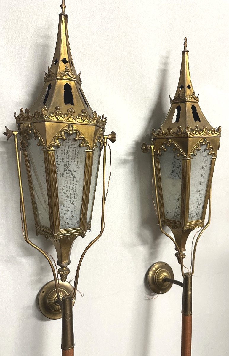 Pair Of 19th Century Electrified Processional Lanterns -photo-2