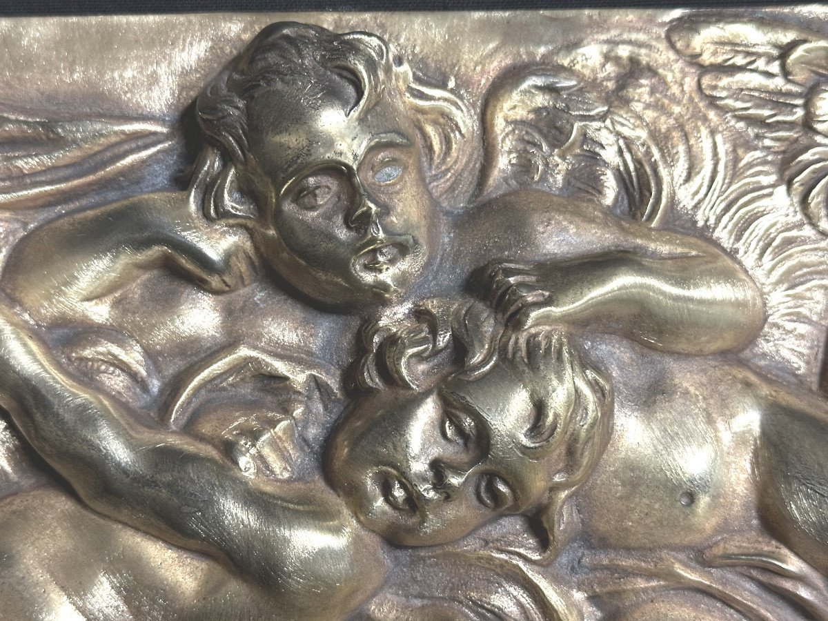 Bas-relief en bronze XIXe dlg de Clodion 3 anges putti 19x37cm-photo-2