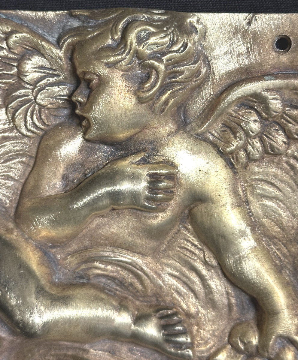 Bas-relief en bronze XIXe dlg de Clodion 3 anges putti 19x37cm-photo-3