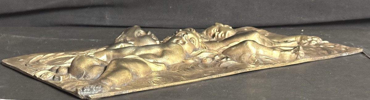 Bas-relief en bronze XIXe dlg de Clodion 3 anges putti 19x37cm-photo-4