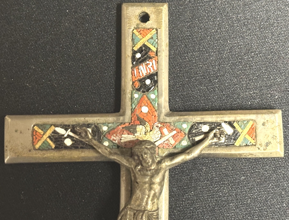 Ancienne croix en micro mosaïque 15,3cm micromosaique crucifix -photo-2