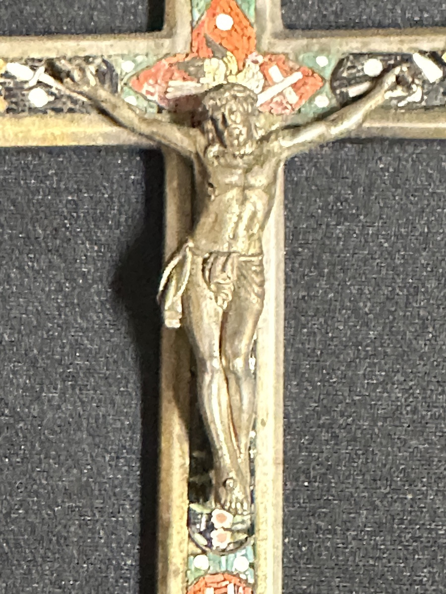 Ancienne croix en micro mosaïque 15,3cm micromosaique crucifix -photo-4