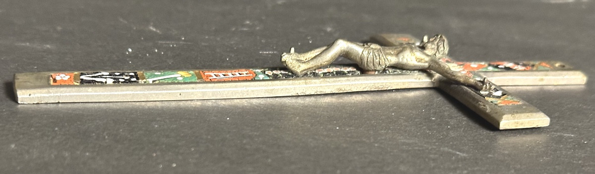 Ancienne croix en micro mosaïque 15,3cm micromosaique crucifix -photo-2