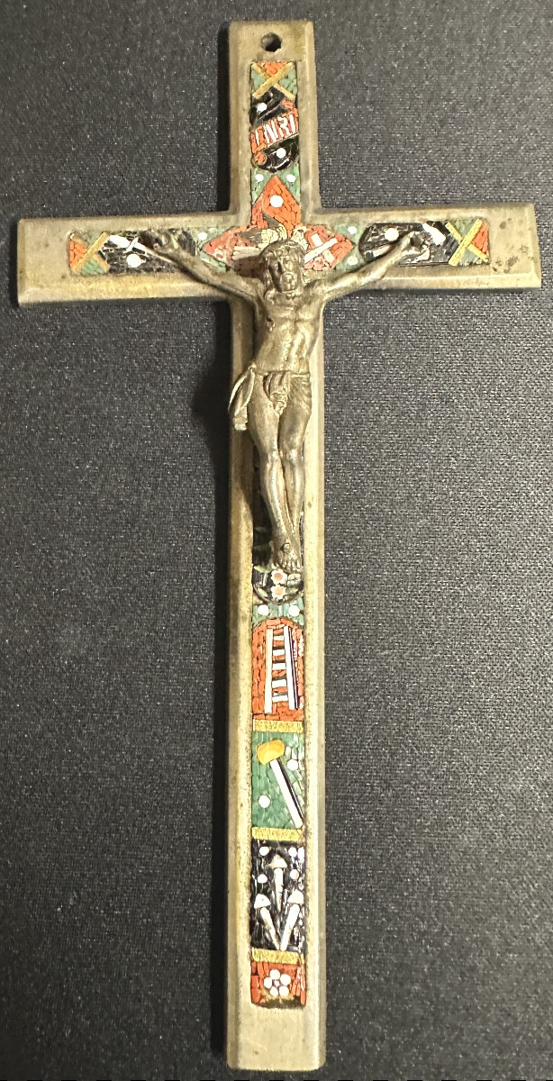Ancienne croix en micro mosaïque 15,3cm micromosaique crucifix 
