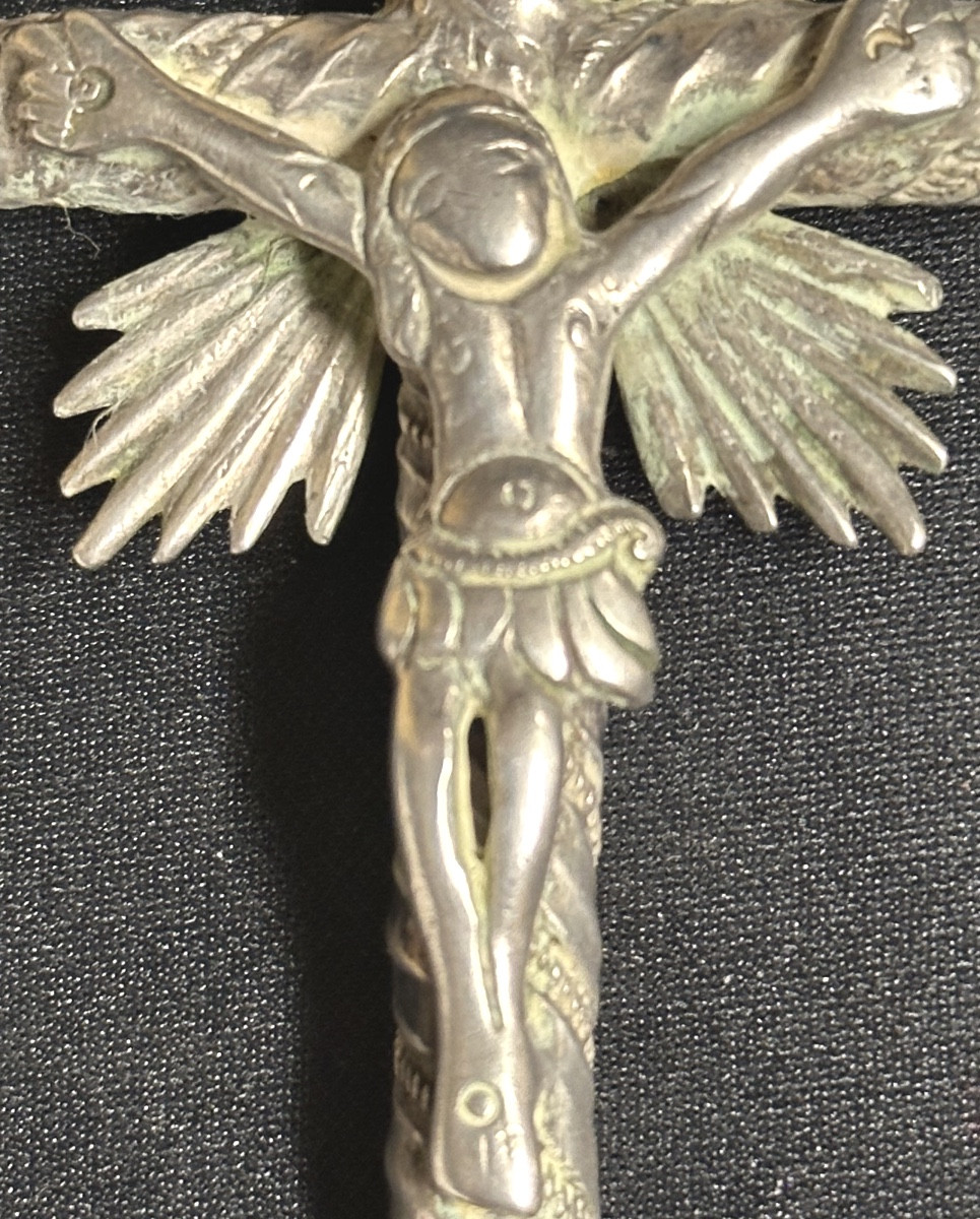 Antique Large Pectoral Cross In Unmarked Silver Crucifix 18th / 19th Century-photo-2