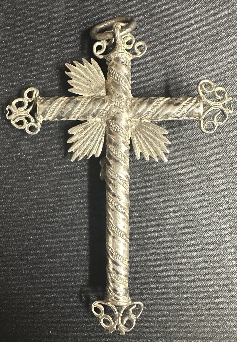 Antique Large Pectoral Cross In Unmarked Silver Crucifix 18th / 19th Century-photo-3