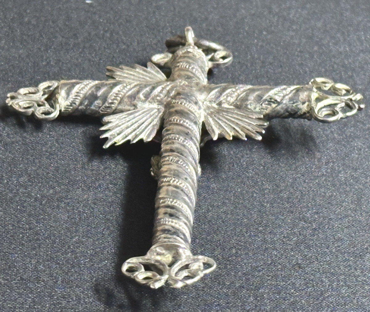 Antique Large Pectoral Cross In Unmarked Silver Crucifix 18th / 19th Century-photo-1