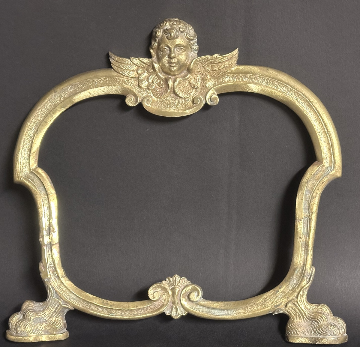 Rare Bronze Frame With Angel Decoration, Early 20th Century, Cherub 