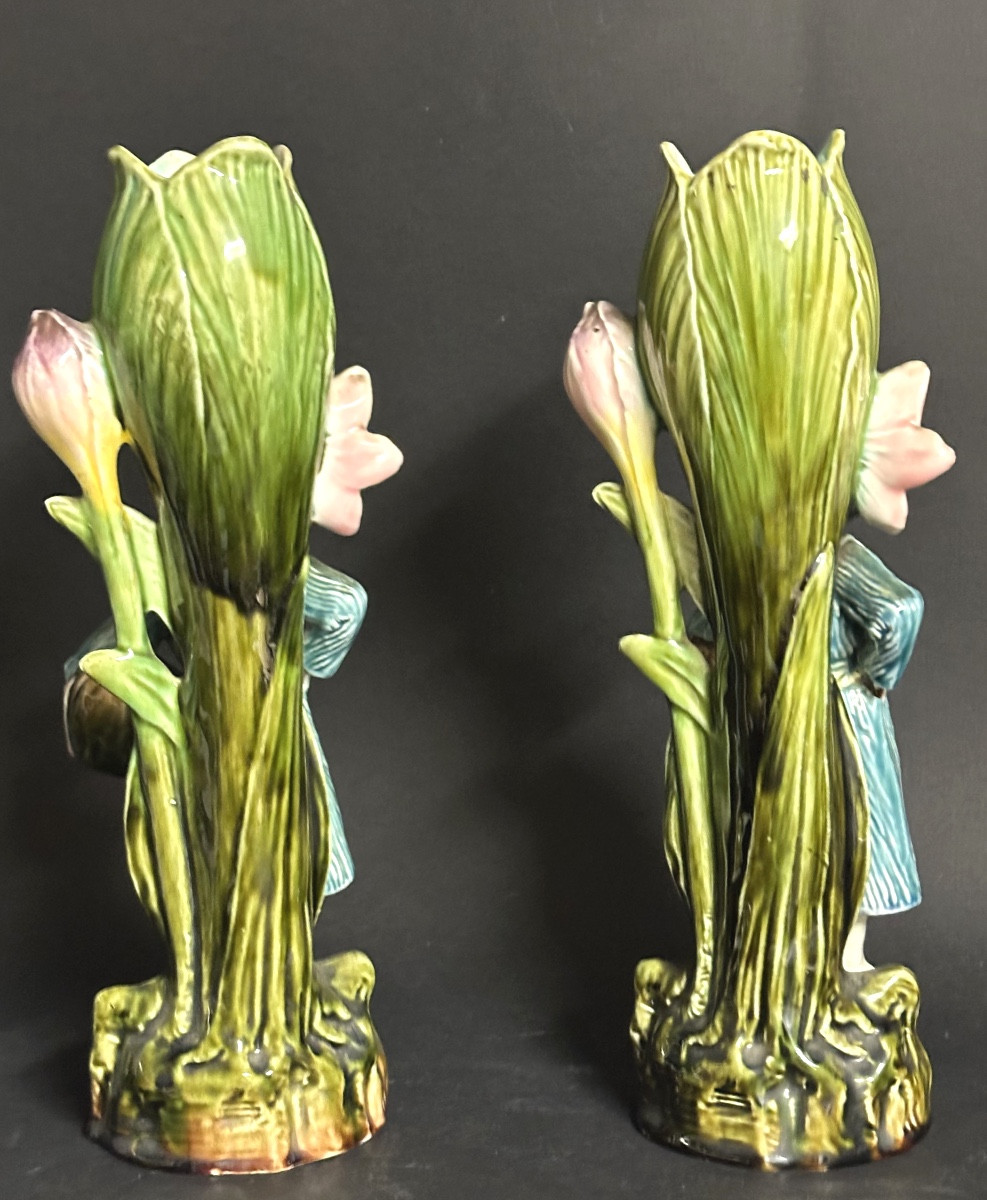 Onnaing Pair Of 19th Century Vases Black Servants In Very Good Condition 29cm Tulip Pots -photo-2