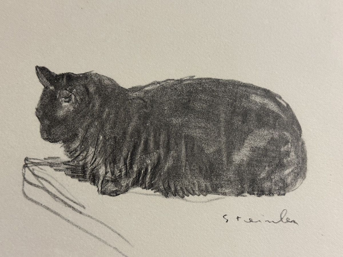 Alexandre STEINLEN 1859-1923 2 CHATS lithographie double face signées chat -photo-1