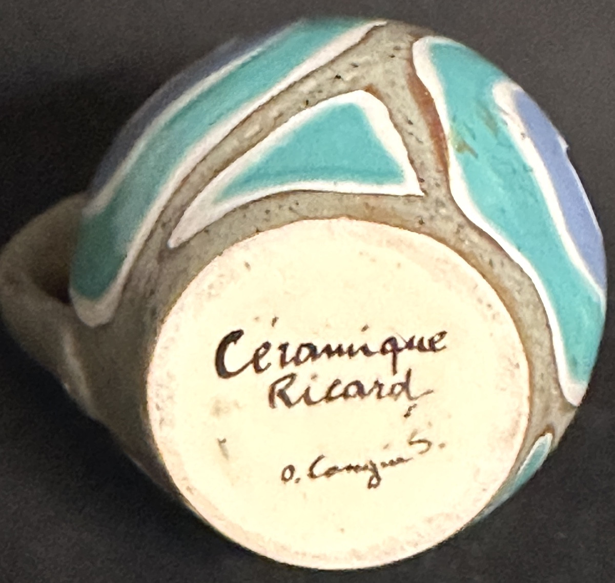 Rare Ricard Ceramic Pitcher Signed O. Congui In Very Good Condition.-photo-3