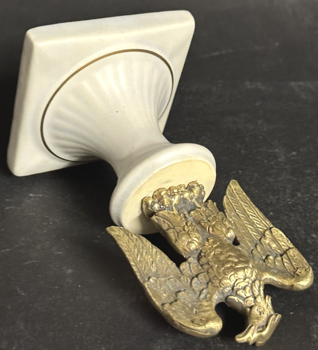 Napoleonic Bronze Eagle Paperweight On Gouda Empire Porcelain Base -photo-1