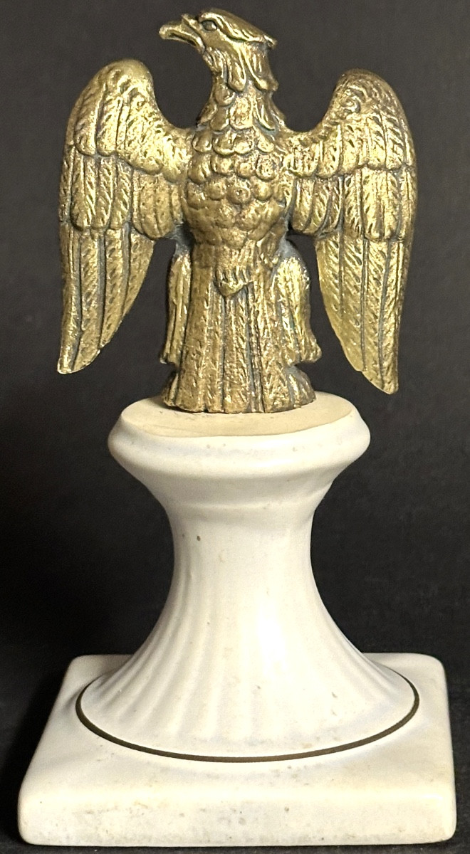 Napoleonic Bronze Eagle Paperweight On Gouda Empire Porcelain Base -photo-2
