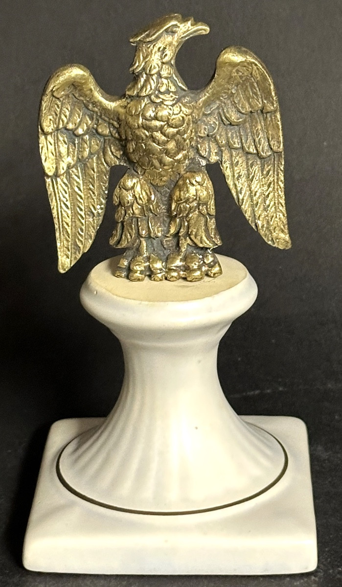 Napoleonic Bronze Eagle Paperweight On Gouda Empire Porcelain Base 