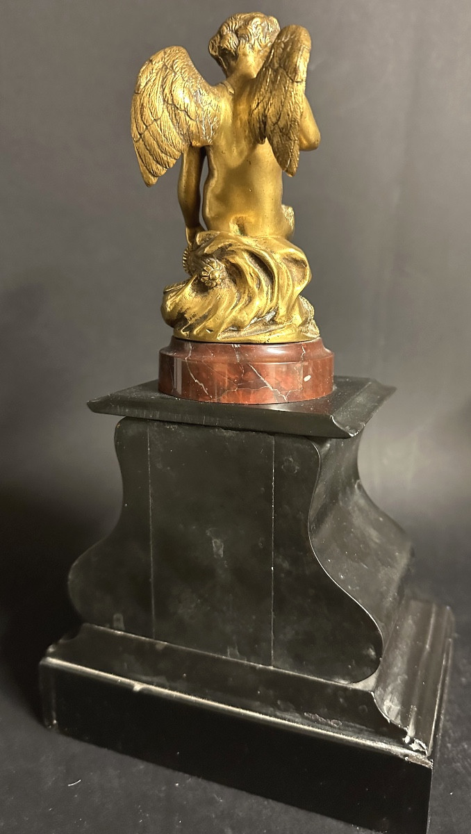 Falconet 1716-1791 After Bronze Love Cupid On Base 29cm Angel 19th Century Love-photo-4