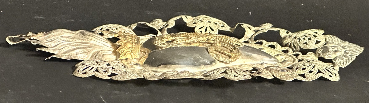 Grand EX VOTO cœur anges 22,5cm en argent non poinçonné amour St Valentin couronne -photo-3