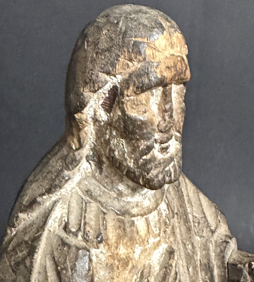 Statue de Saint en bois sculpté XVIIIe 28cm en bon état-photo-2