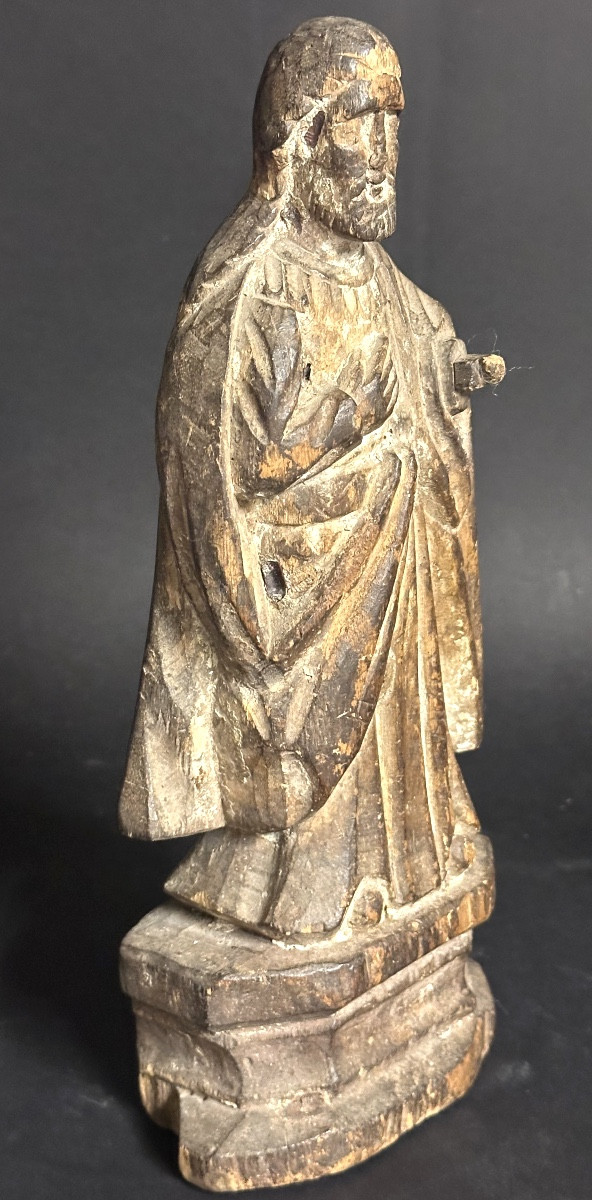 Statue de Saint en bois sculpté XVIIIe 28cm en bon état-photo-3