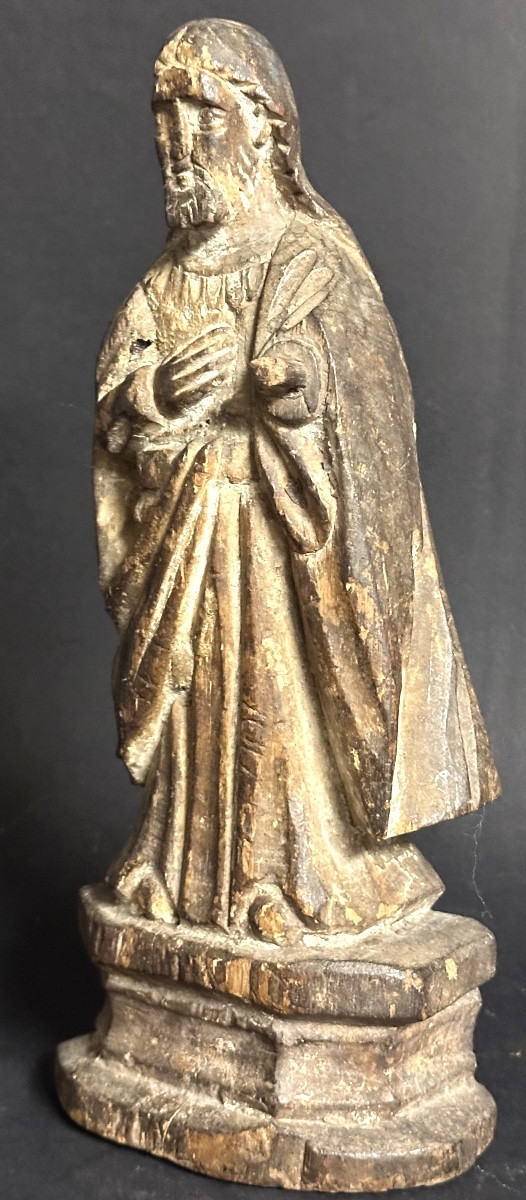 Statue de Saint en bois sculpté XVIIIe 28cm en bon état-photo-4