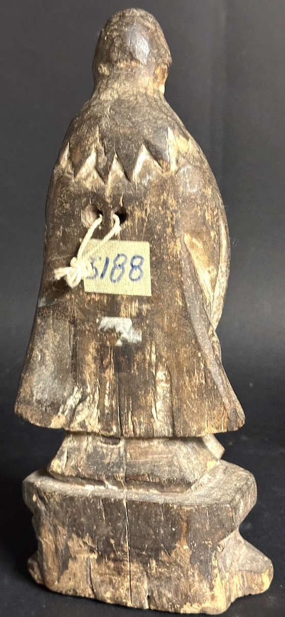 Statue de Saint en bois sculpté XVIIIe 28cm en bon état-photo-1