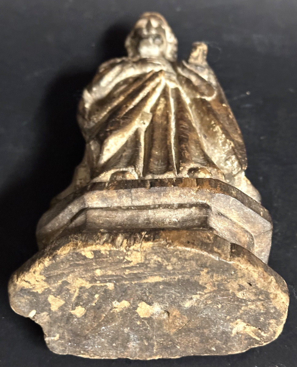 Statue de Saint en bois sculpté XVIIIe 28cm en bon état-photo-5