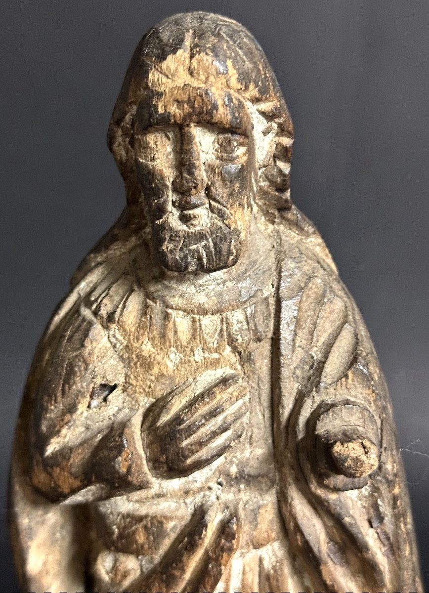 Statue de Saint en bois sculpté XVIIIe 28cm en bon état-photo-6