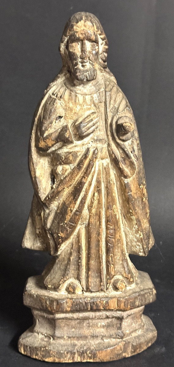 Statue de Saint en bois sculpté XVIIIe 28cm en bon état