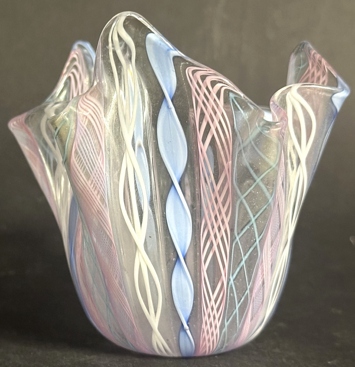 Fulvio Bianconi 1915-1996 Attr Venini Filigree Glass Handkerchief Vase Murano Venice -photo-2