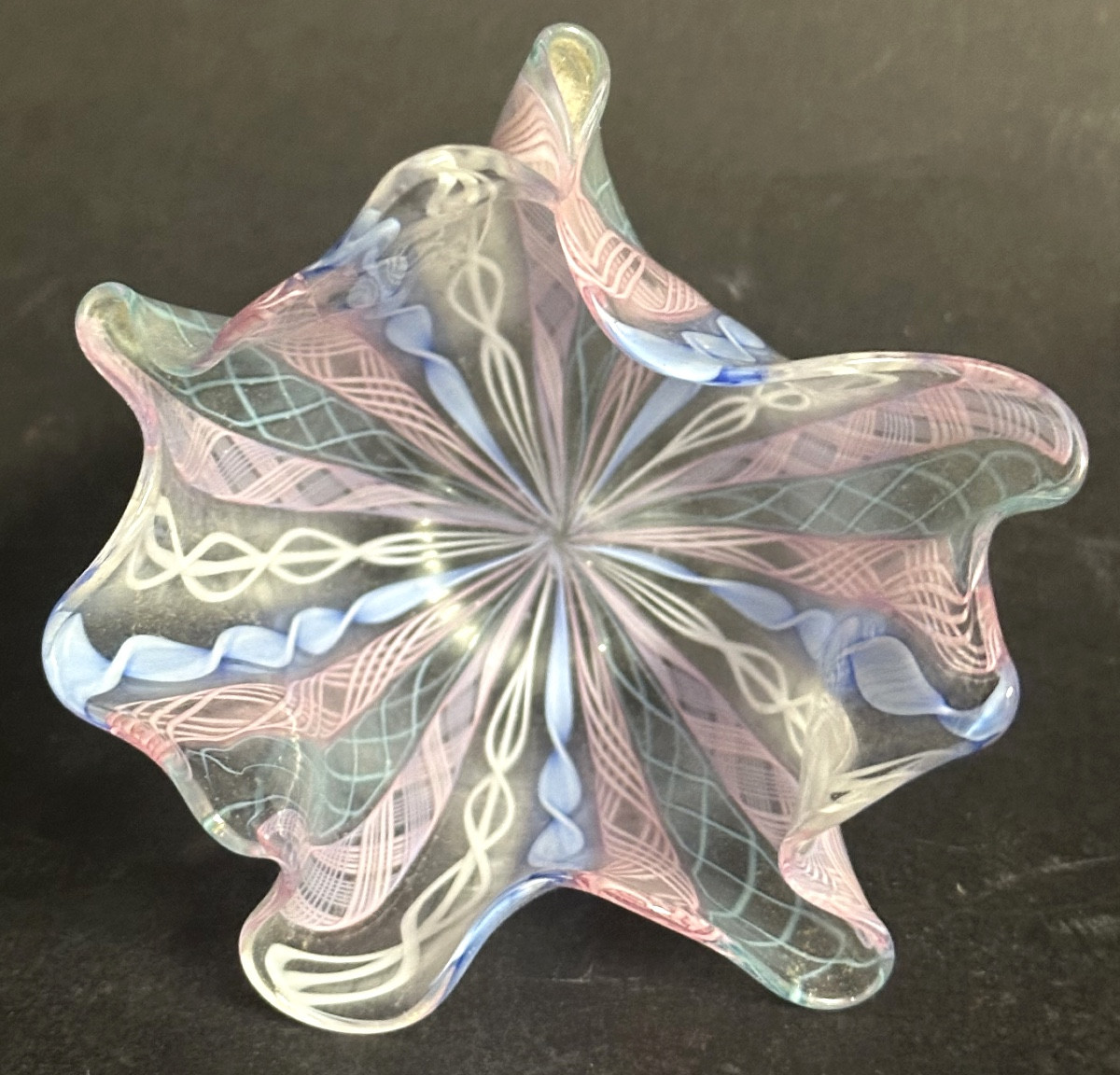 Fulvio Bianconi 1915-1996 Attr Venini Filigree Glass Handkerchief Vase Murano Venice -photo-2