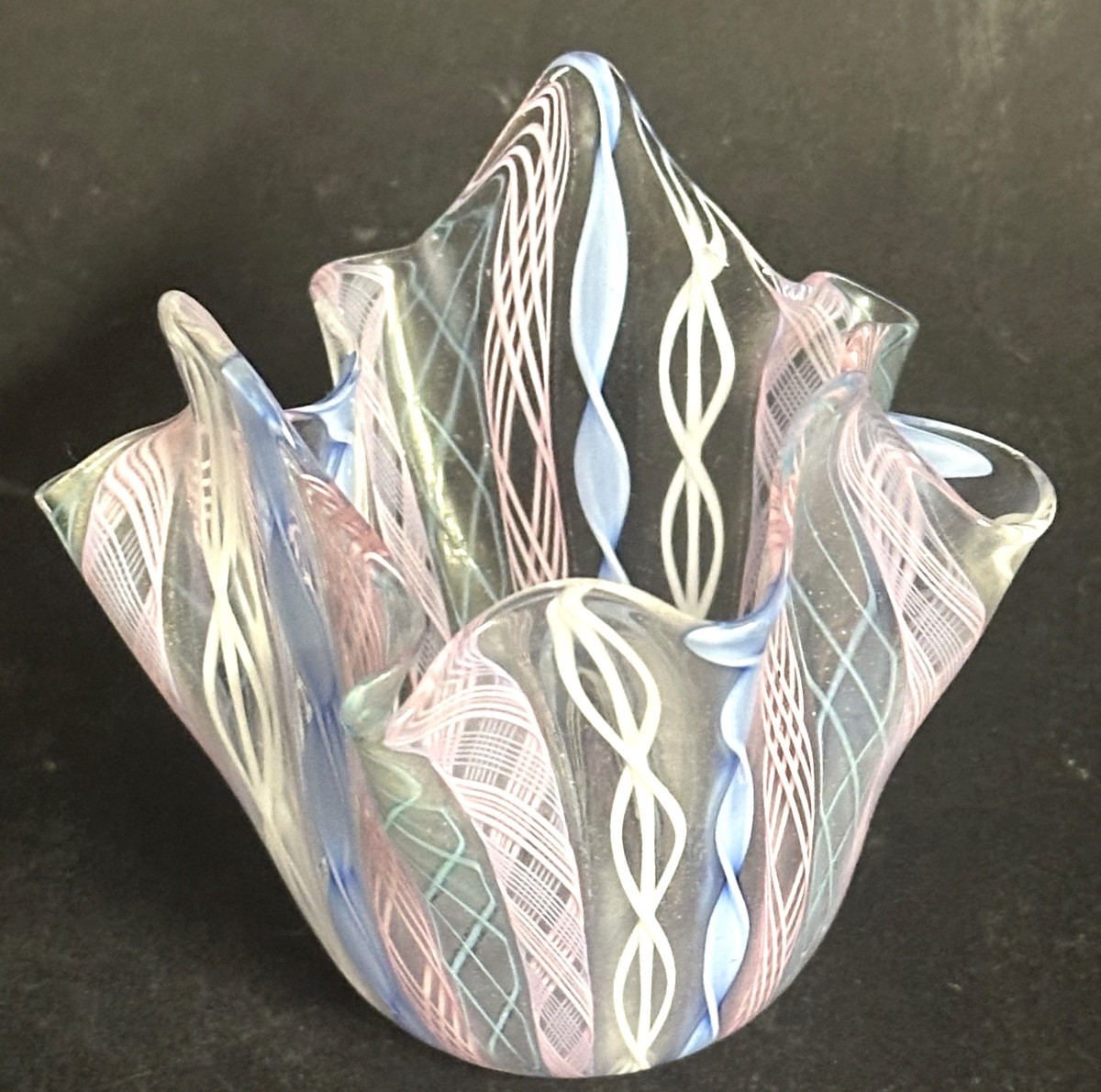 Fulvio Bianconi 1915-1996 Attr Venini Filigree Glass Handkerchief Vase Murano Venice 