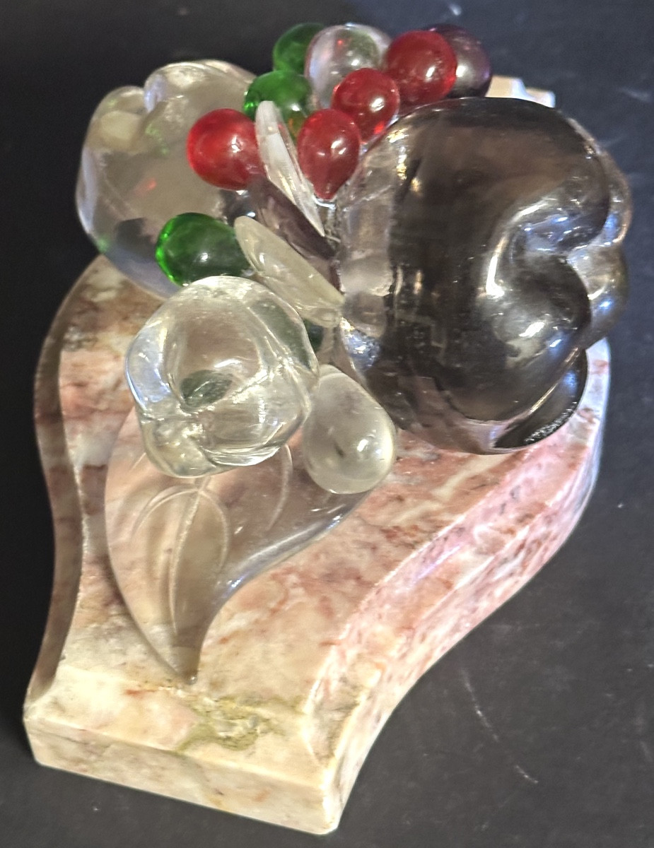 Centre de table soclé cristal polychrome attribué à BAGUES Fruits multicolores -photo-3