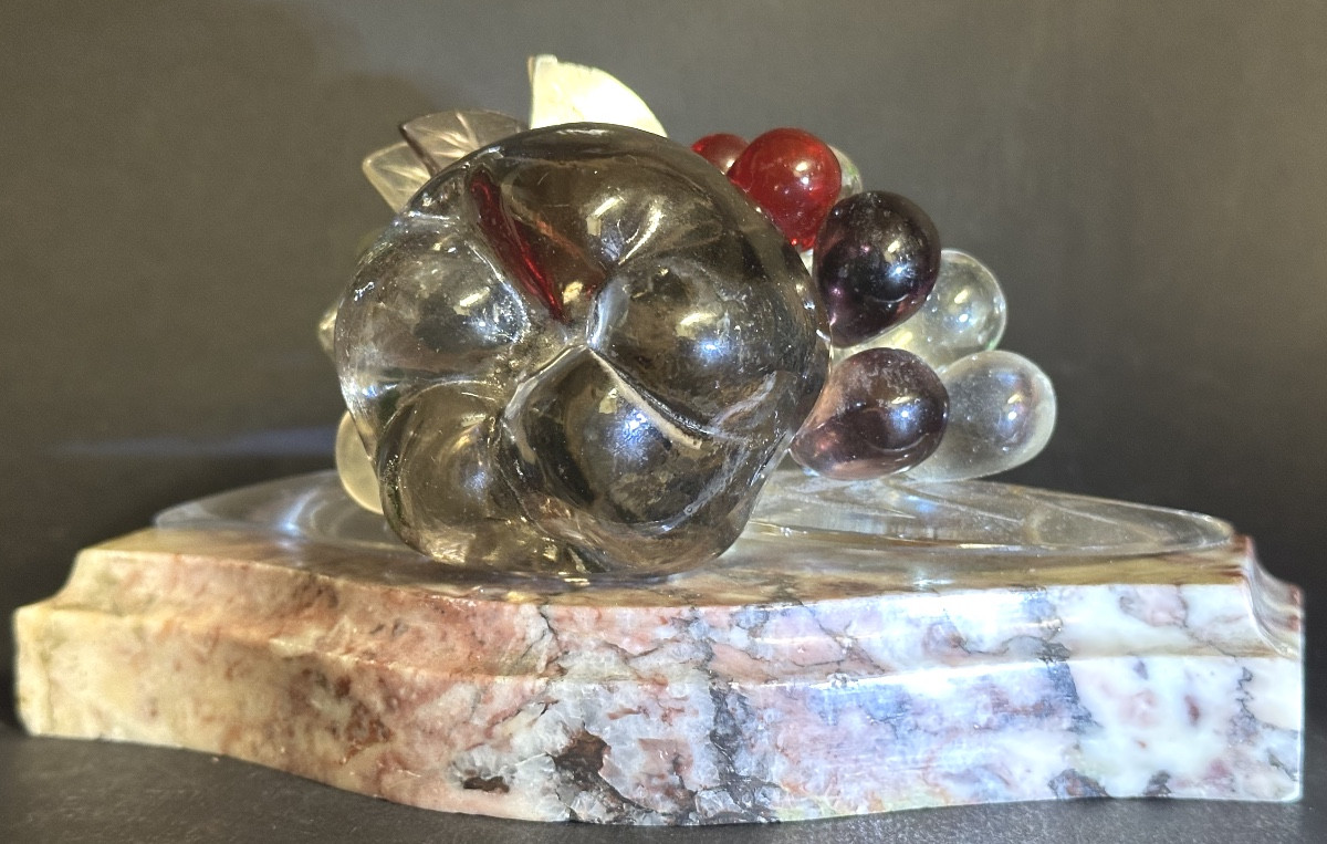 Centre de table soclé cristal polychrome attribué à BAGUES Fruits multicolores -photo-4