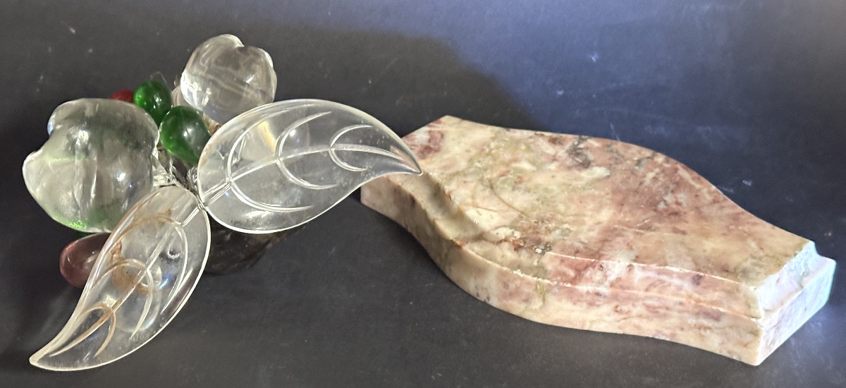 Centre de table soclé cristal polychrome attribué à BAGUES Fruits multicolores -photo-2