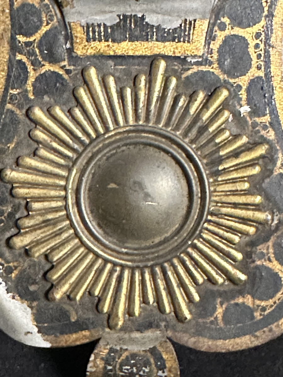 19th Century Lithographed Sheet Metal Card Holder With Musical Lyre Letter And Note Holder-photo-3