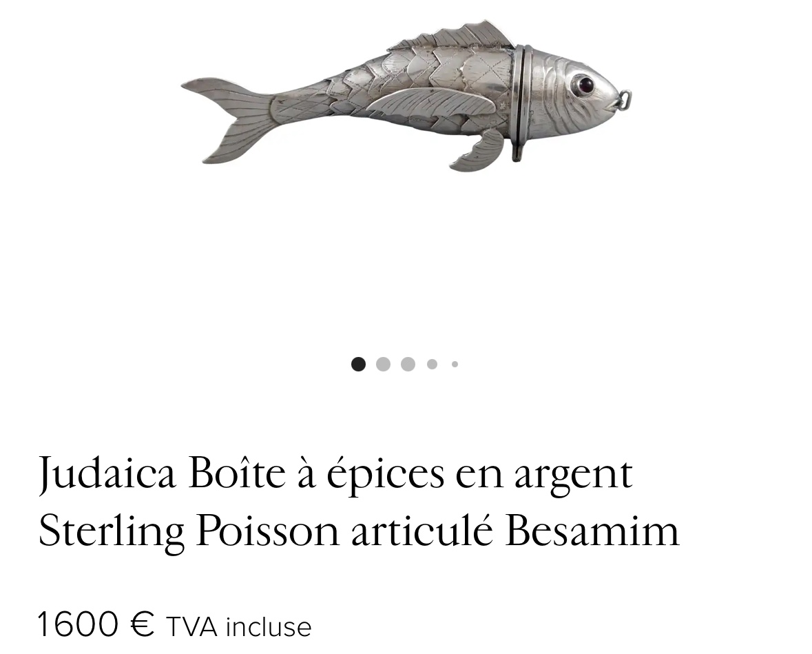 Ancien grand poisson articulé boîte en argent 23cm judaica en très bon état-photo-7