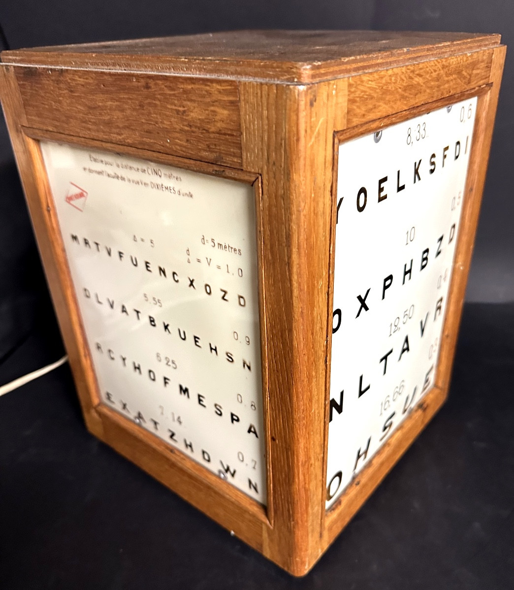 Ancien optotype lumineux en bois Test acuité visuelle ophtalmologiste santé scolaire vision -photo-2