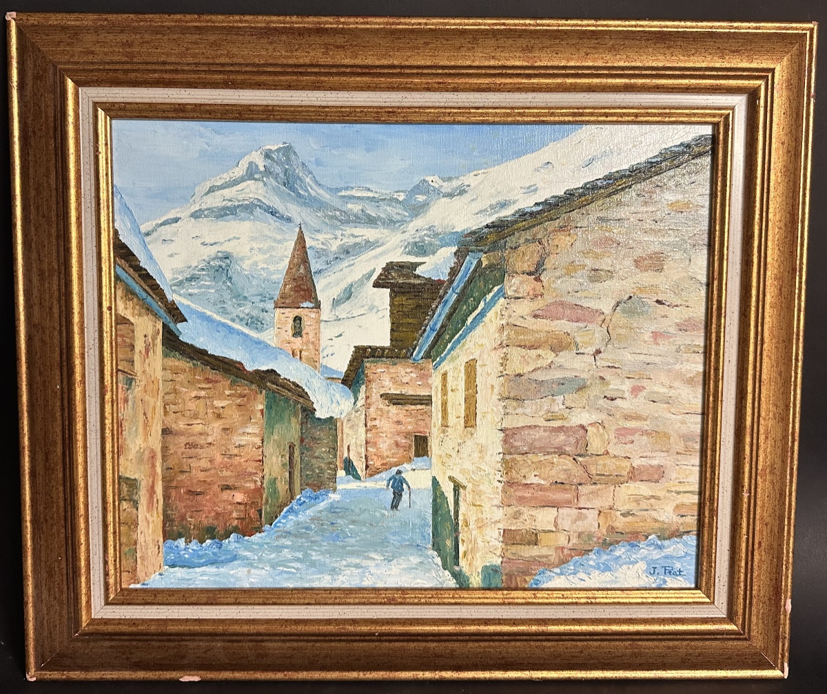 Jacques Prat XXth Oil Bonneval On Arc In Winter Savoie Haute Maurienne Alpes Certificate /1