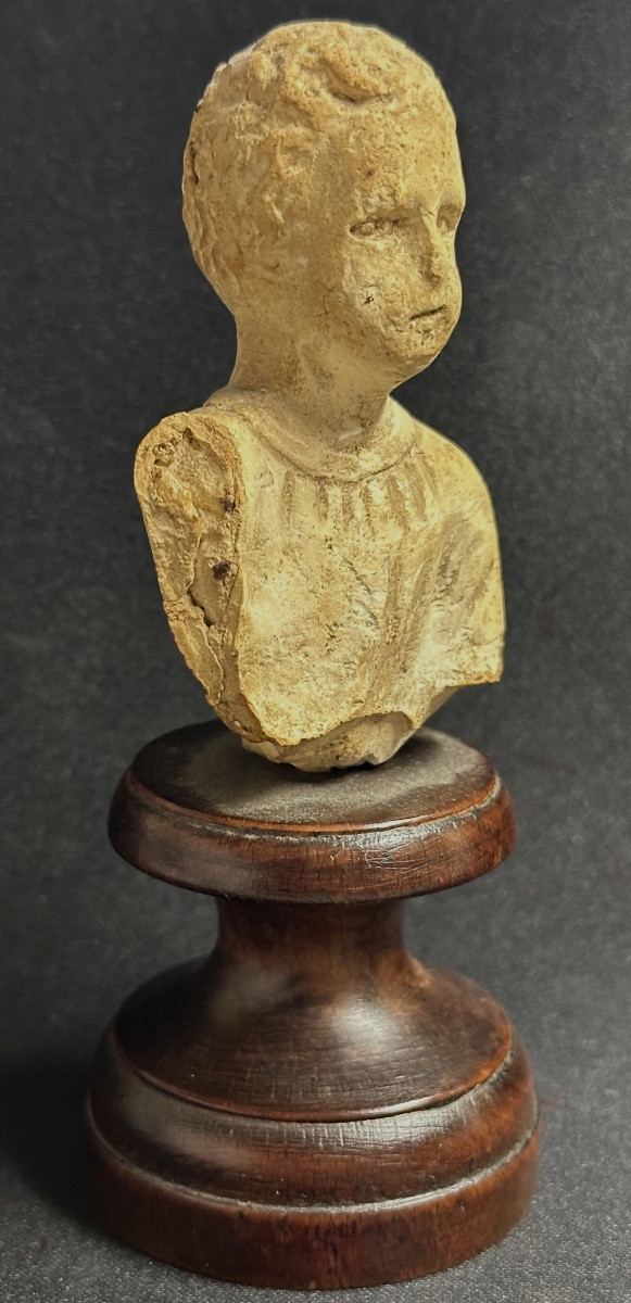 Ancien buste Rome Antique ou XVIIIe de jeune homme en terre cuite soclé-photo-1
