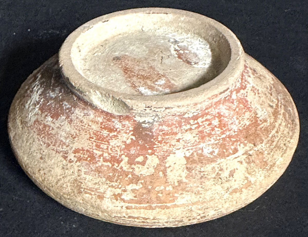 Archaeology Bowl Cup On Heel With Ochre Patina I Bc - V Ad Roman Gaul In Clay -photo-2
