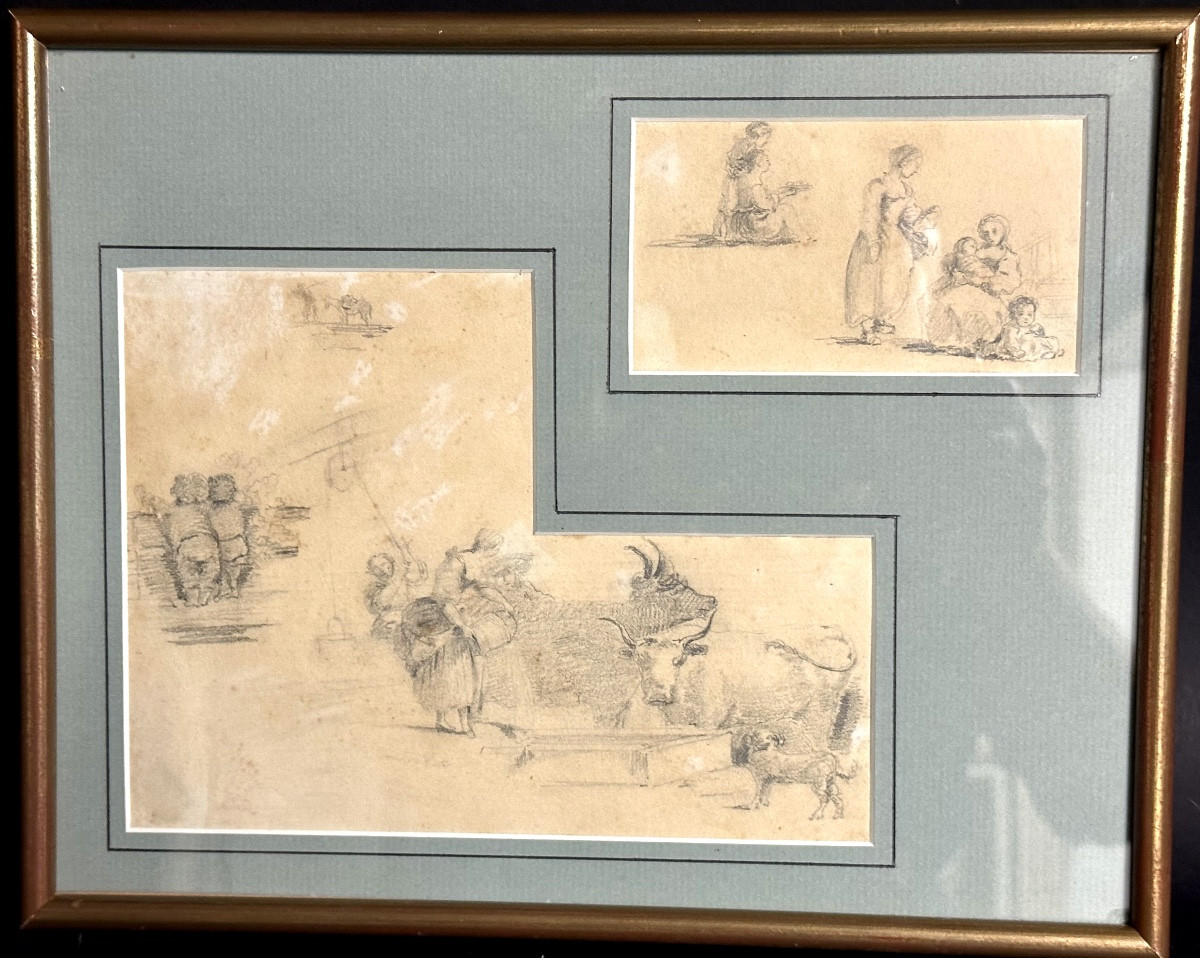 5 Framed 19th Century Drawings Of High Quality Country Scenes -photo-2